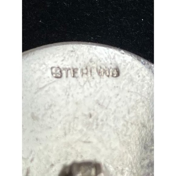 925 Sterling Silver & Blue Tigers Eye Large Circle MCM Abstract Cufflinks Vintag - Picture 7 of 8